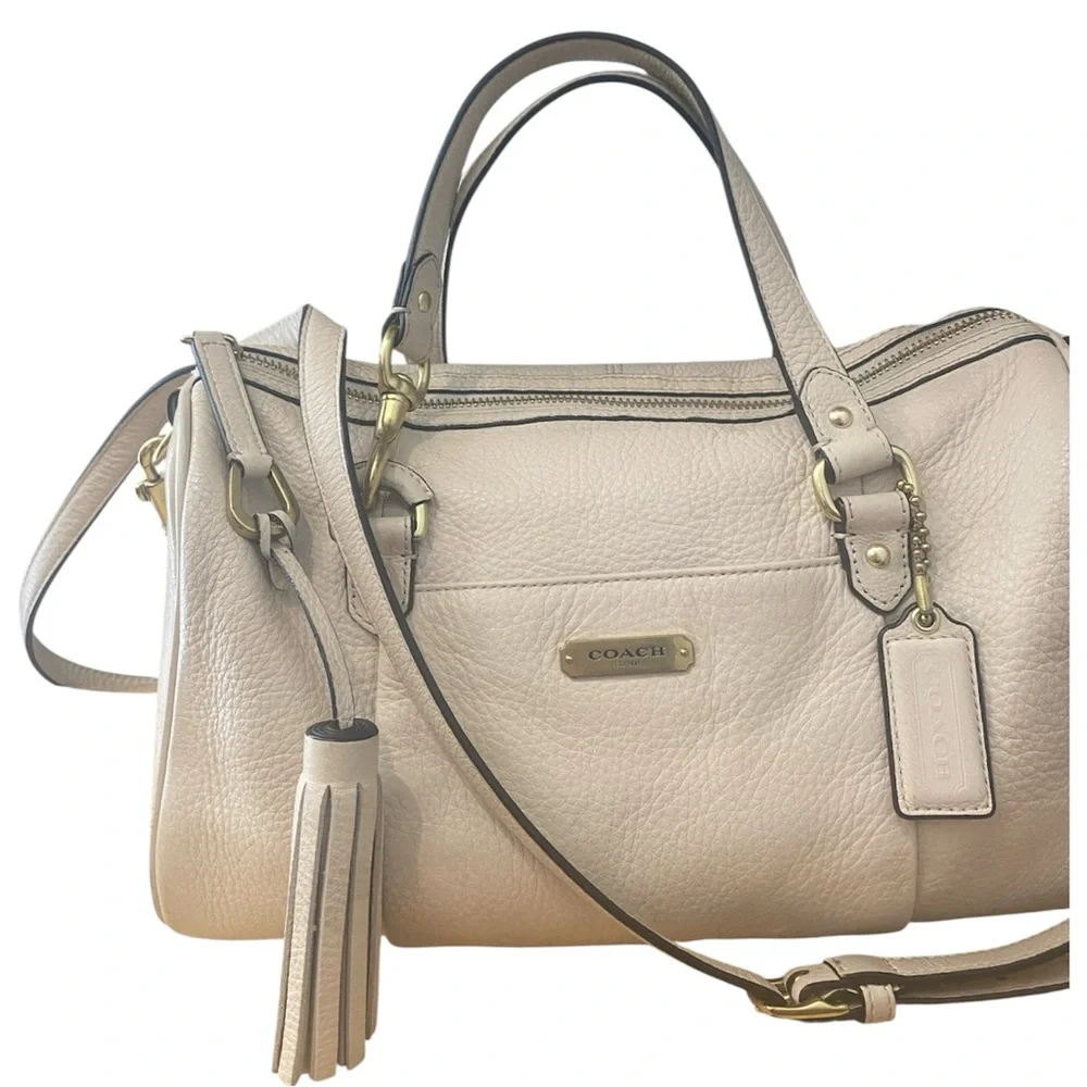 Coach Avery Pebbled Leather Satchel | Ivory Beige